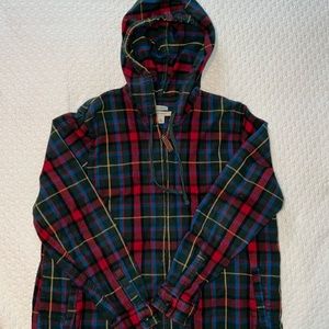 LL Bean Flannel Zip Up Hooded Jacket Relaxed Fit Scotch Plaid. Size: L